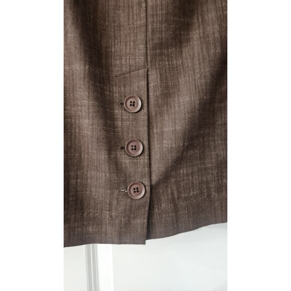 Larry Levine Size 8 Skirt Stretch Brown Belt Included Button Kick Slit - Picture 4 of 7